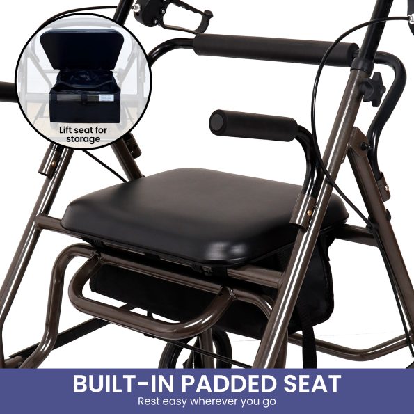 Orthonica Foldable Steel Frame Rollator Walker Lightweight Mobility Aid in Grey - Image 9