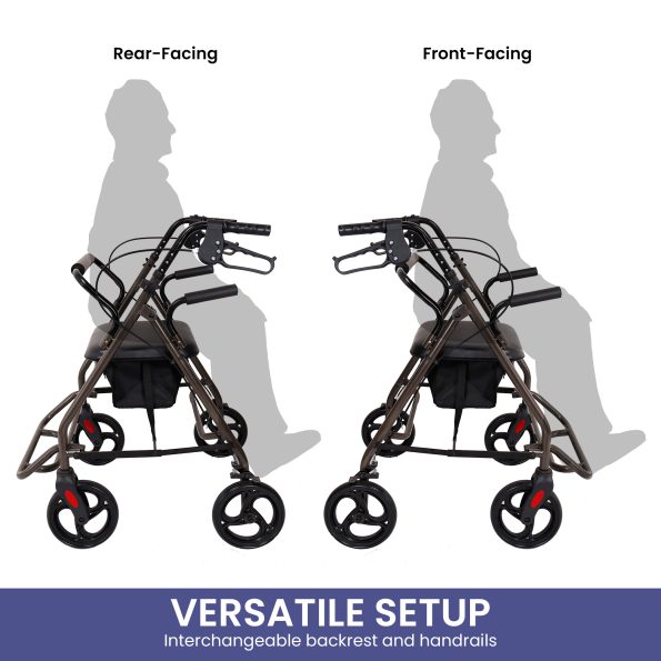 Orthonica Foldable Steel Frame Rollator Walker Lightweight Mobility Aid in Grey - Image 10