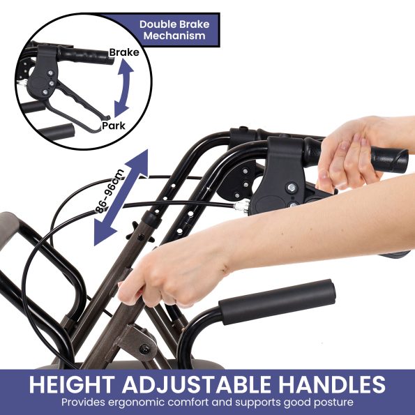 Orthonica Foldable Steel Frame Rollator Walker Lightweight Mobility Aid in Grey - Image 11