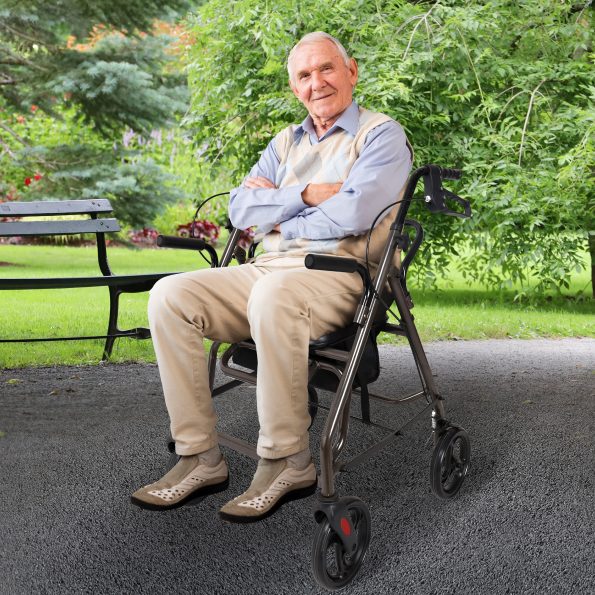 Orthonica Foldable Steel Frame Rollator Walker Lightweight Mobility Aid in Grey - Image 12