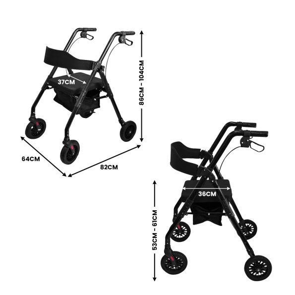 Orthonica Foldable Mobility Steel Rollator 136kg Max Capacity Black - Image 3