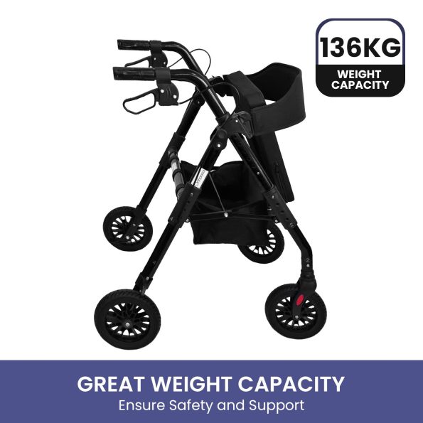 Orthonica Foldable Mobility Steel Rollator 136kg Max Capacity Black - Image 9