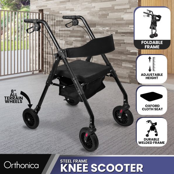 Orthonica Foldable Mobility Steel Rollator 136kg Max Capacity Black - Image 11