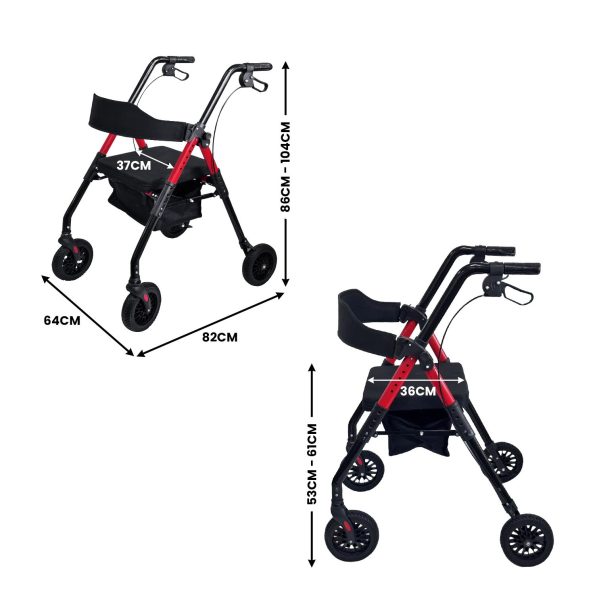 Orthonica Foldable Mobility Steel Rollator 136kg Max Capacity Red - Image 3