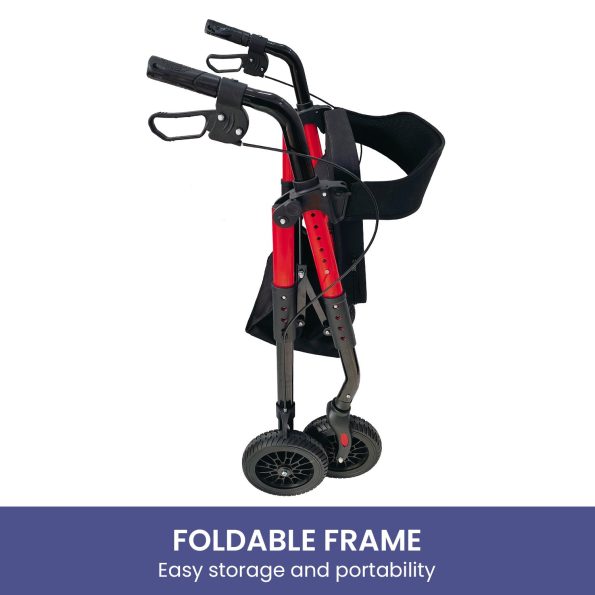 Orthonica Foldable Mobility Steel Rollator 136kg Max Capacity Red - Image 6