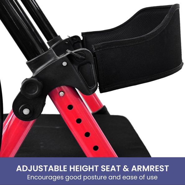 Orthonica Foldable Mobility Steel Rollator 136kg Max Capacity Red - Image 7