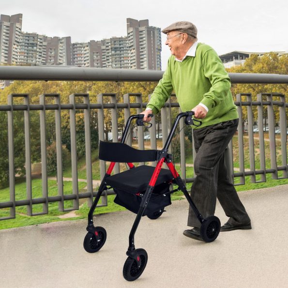 Orthonica Foldable Mobility Steel Rollator 136kg Max Capacity Red - Image 10