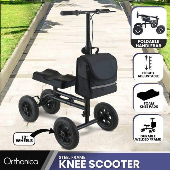 Orthonica Mobility Steel Knee Scooter Walker Steerable Ergonomic Foldable Scooter 10-inch Wheels Height Adjustable Steel Frame 136kg Weight Capacity - Image 11