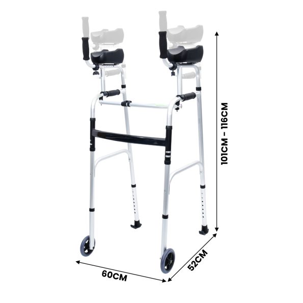 Orthonica Folding Rollator Walker Aluminium Adjustable Handles With Cane Box - Image 2