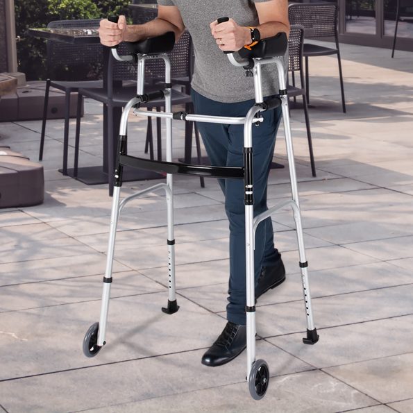 Orthonica Folding Rollator Walker Aluminium Adjustable Handles With Cane Box - Image 8