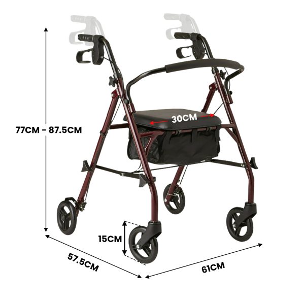 Orthonica Foldable Steel Frame Rollator 4-wheel Walker - Image 2