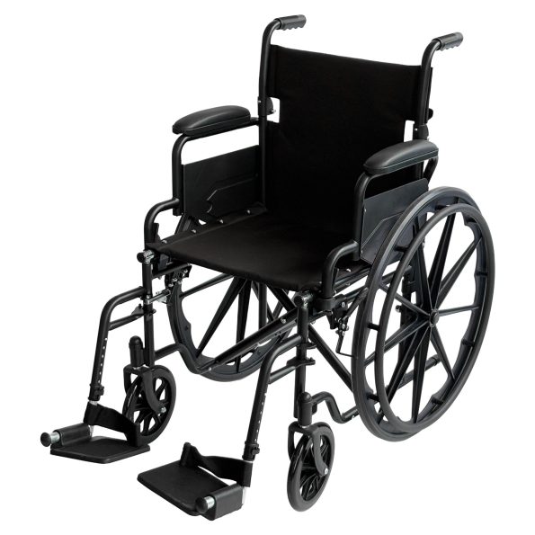 Orthonica New Steel Wheelchair In Black Foldable Lightweight Disability Aid Portable Heavy-duty 24-inch Adjustable Footrest Steel Frame
