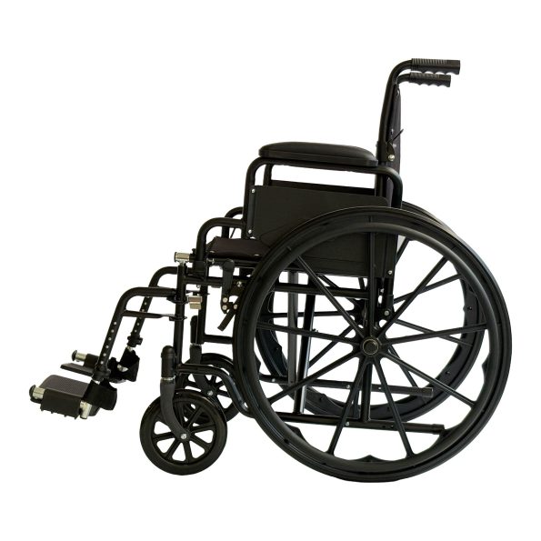 Orthonica New Steel Wheelchair In Black Foldable Lightweight Disability Aid Portable Heavy-duty 24-inch Adjustable Footrest Steel Frame - Image 2