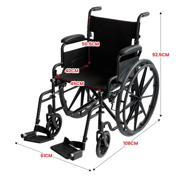 Orthonica New Steel Wheelchair In Black Foldable Lightweight Disability Aid Portable Heavy-duty 24-inch Adjustable Footrest Steel Frame - Image 3