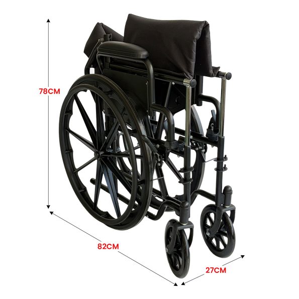 Orthonica New Steel Wheelchair In Black Foldable Lightweight Disability Aid Portable Heavy-duty 24-inch Adjustable Footrest Steel Frame - Image 4