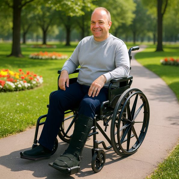 Orthonica New Steel Wheelchair In Black Foldable Lightweight Disability Aid Portable Heavy-duty 24-inch Adjustable Footrest Steel Frame - Image 10