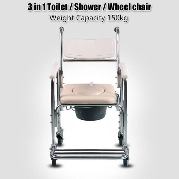 3-in-1 Mobile Rolling Chair Wheelchair Commode Bedside Toilet Chair Shower Chair - Image 2