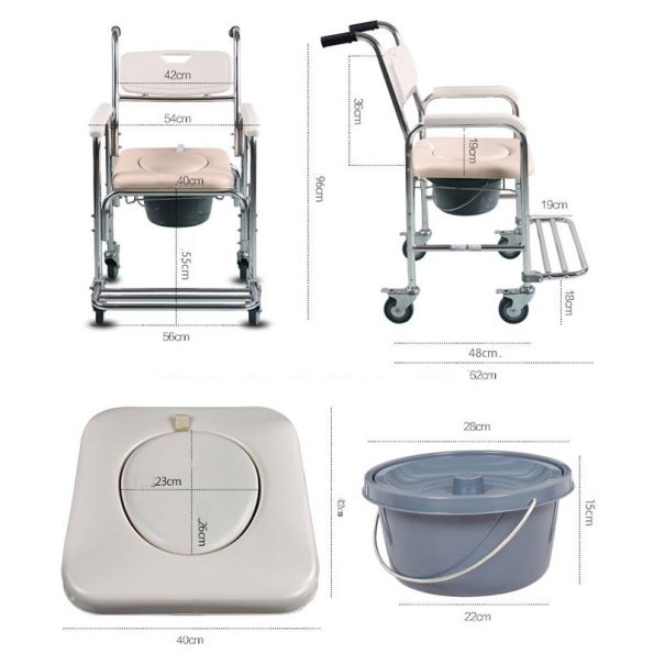 3-in-1 Mobile Rolling Chair Wheelchair Commode Bedside Toilet Chair Shower Chair - Image 3