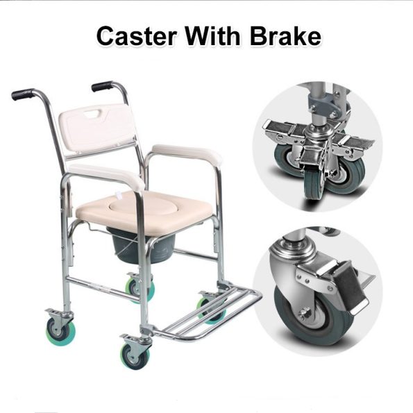 3-in-1 Mobile Rolling Chair Wheelchair Commode Bedside Toilet Chair Shower Chair - Image 4