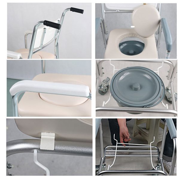 3-in-1 Mobile Rolling Chair Wheelchair Commode Bedside Toilet Chair Shower Chair - Image 5