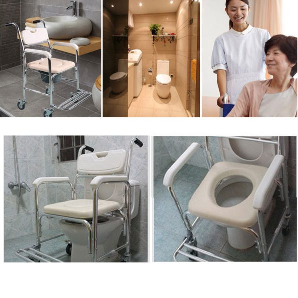 3-in-1 Mobile Rolling Chair Wheelchair Commode Bedside Toilet Chair Shower Chair - Image 6