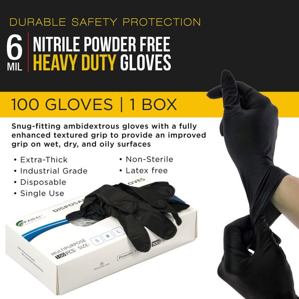 100x Nitrile Black Industrial Mechanic Tattoo Food Disposable Gloves Medium - Image 3
