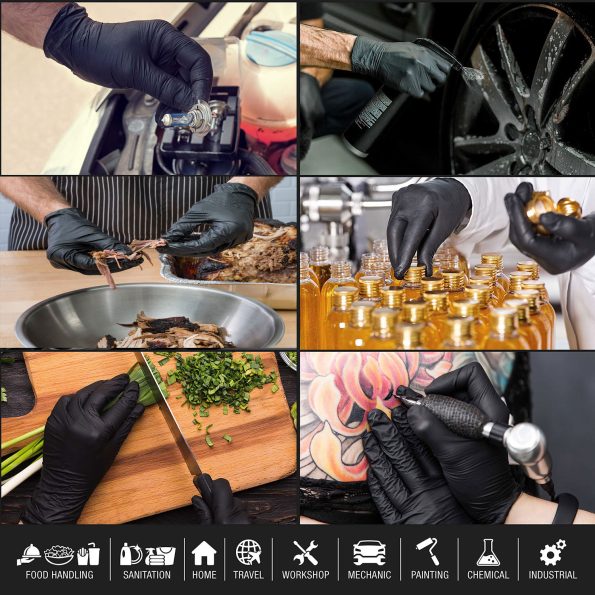 100x Nitrile Black Industrial Mechanic Tattoo Food Disposable Gloves Medium - Image 7
