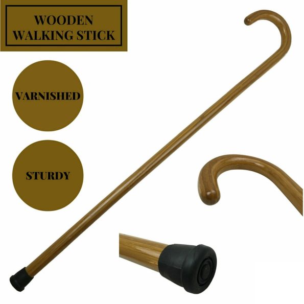 92cm WOODEN WALKING STICK Wood Cane Pole Carved Varnished Deluxe Quality Sturdy - Brown - Image 2