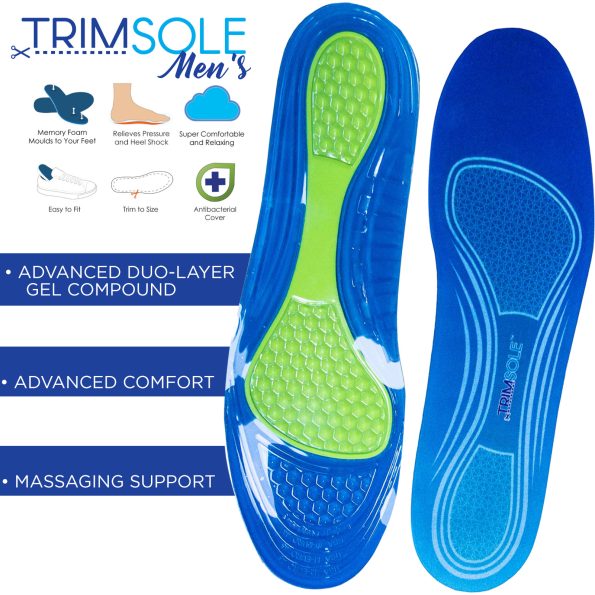 TRIMSOLE Mens Gel Advanced Insoles Silicone Antibacterial Inserts Pads Massage - Image 2
