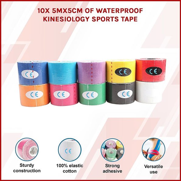 10x 5Mx5CM of Waterproof Kinesiology Sports Tape - Image 3