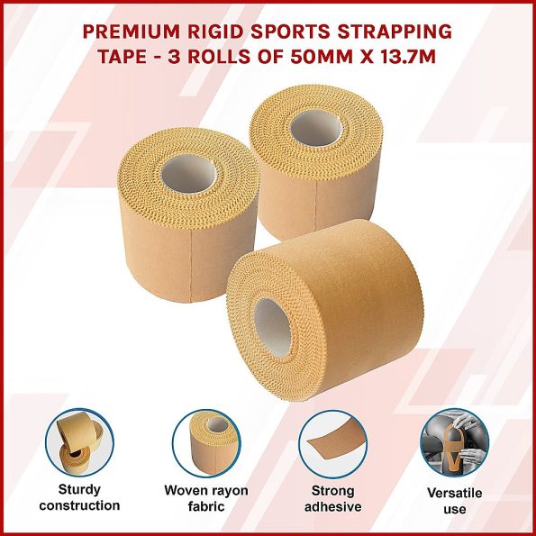 Premium Rigid Sports Strapping Tape - 3 Rolls of 50mm X 13.7M - Image 3