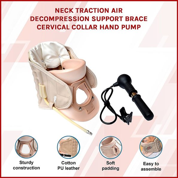 Neck Traction Air Decompression Support Brace Cervical Collar Hand Pump - Image 3