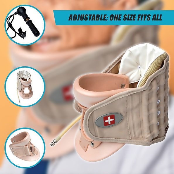 Neck Traction Air Decompression Support Brace Cervical Collar Hand Pump - Image 8