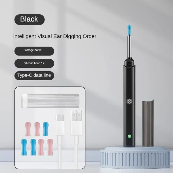 Black Smart Visual Ear Cleaner with 7 Silicone Tips and Type-C Charging Cable - Image 2