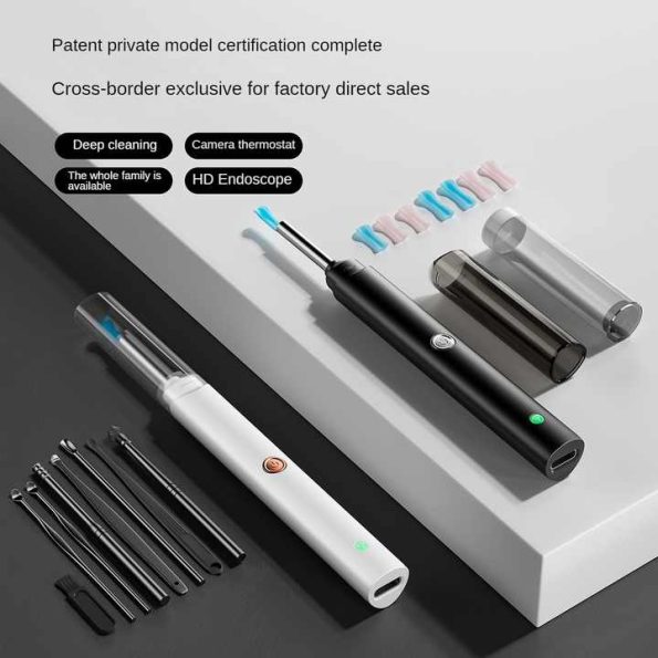 Black Smart Visual Ear Cleaner with 7 Silicone Tips and Type-C Charging Cable - Image 3