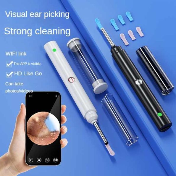 Black Smart Visual Ear Cleaner with 7 Silicone Tips and Type-C Charging Cable - Image 4