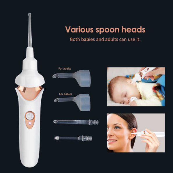 Black Electric Earwax Removal Tool - LED Light Ear Cleaner for Adults and Kids, USB Rechargeable with Multiple Tips - Image 4