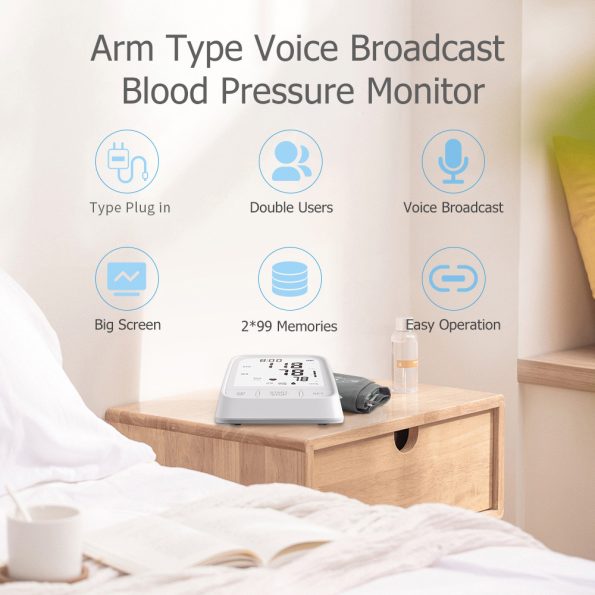 White Smart Upper Arm Blood Pressure Monitor - Medical Automatic BP Machine for Export - Image 3