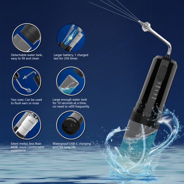Electric Ear Wax Removal Kit & Nasal Irrigator - 4 Modes| IPX7 Waterproof(black) - Image 4