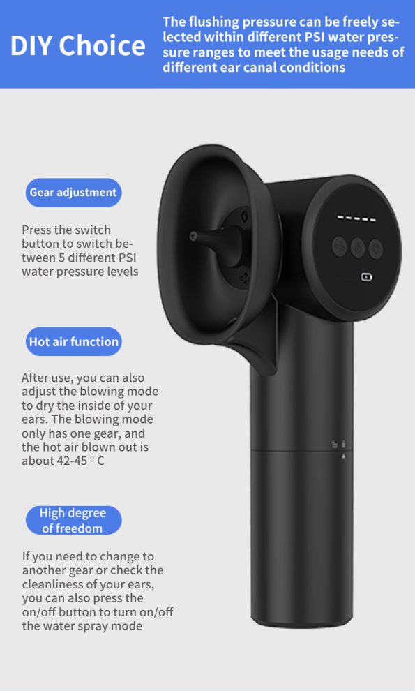 Automatic Electric Ear Wax Removal & Irrigation System - 5 Modes, USB-C, Hot Air Drying(white) - Image 5