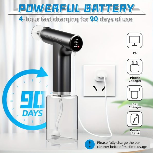 Rechargeable Electric Ear Wax Removal Kit - 3 Pressure Modes| LED Light & 90-Day Battery Life(White) - Image 2