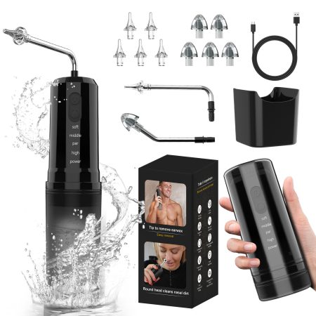 Rechargeable 2-in-1 Electric Ear & Nasal Cleaner Kit - IPX7 Waterproof| 4 Pressure Modes| Safe-Spray Nozzles(black)
