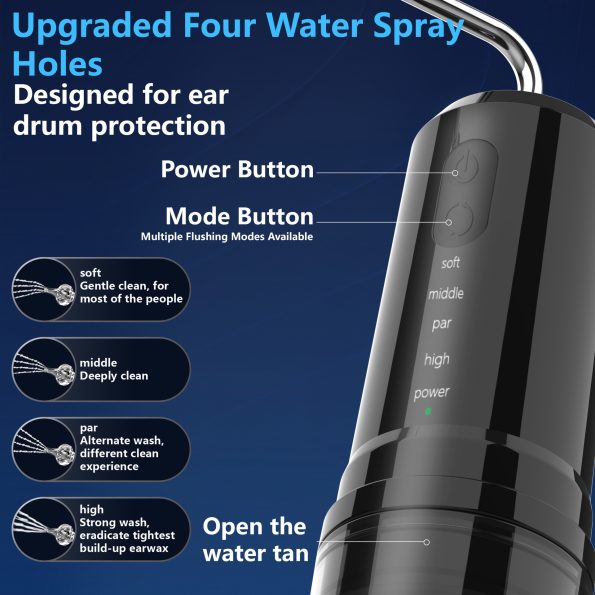 Rechargeable 2-in-1 Electric Ear & Nasal Cleaner Kit - IPX7 Waterproof| 4 Pressure Modes| Safe-Spray Nozzles(black) - Image 2