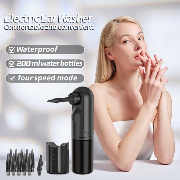 Rechargeable Electric Ear Cleaner & Washer Kit - Waterproof Ear Wax Removal System with 4 Modes & 12 Tips(black) - Image 2