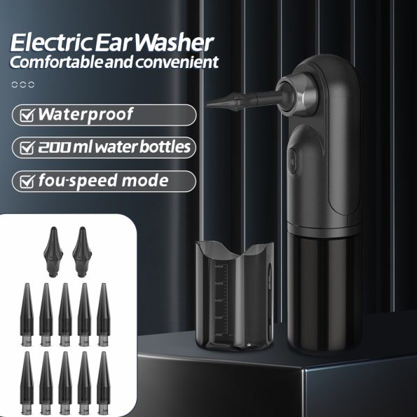 Rechargeable Electric Ear Cleaner & Washer Kit - Waterproof Ear Wax Removal System with 4 Modes & 12 Tips(black) - Image 3