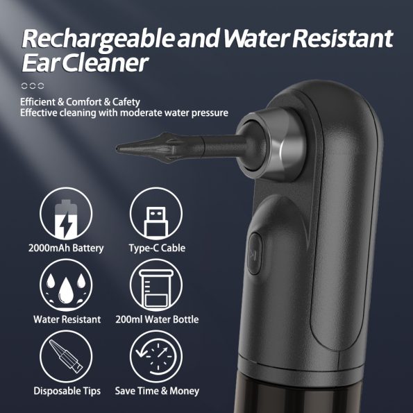 Rechargeable Electric Ear Cleaner & Washer Kit - Waterproof Ear Wax Removal System with 4 Modes & 12 Tips(black) - Image 5