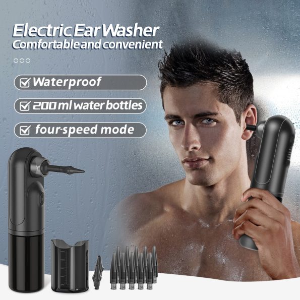 Rechargeable Electric Ear Cleaner & Washer Kit - Waterproof Ear Wax Removal System with 4 Modes & 12 Tips(black) - Image 6