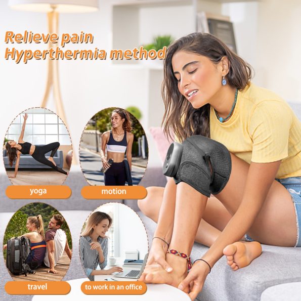 Rechargeable Heated Vibration Knee Massager Brace - 3 Heat & 3 Vibration Levels for Joint Pain Relief(Grey) - Image 3