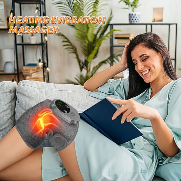 Rechargeable Heated Vibration Knee Massager Brace - 3 Heat & 3 Vibration Levels for Joint Pain Relief(Grey) - Image 5