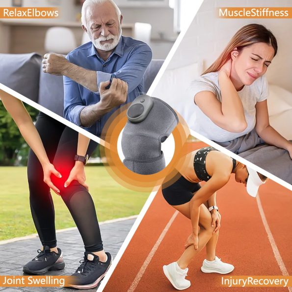 Rechargeable Heated Vibration Knee Massager Brace - 3 Heat & 3 Vibration Levels for Joint Pain Relief(Grey) - Image 6